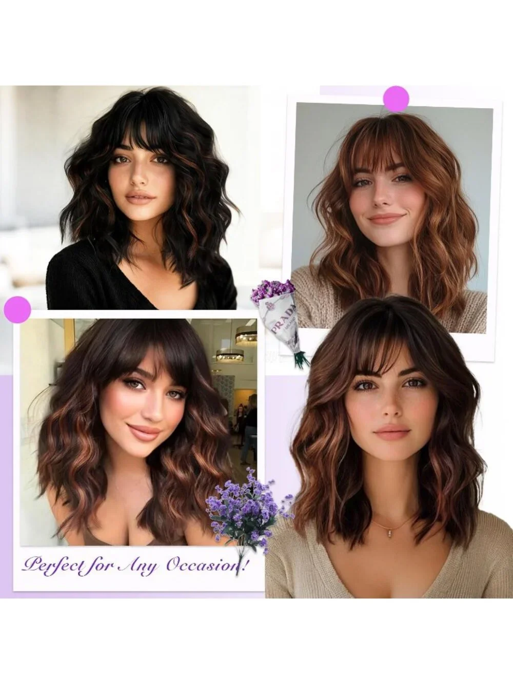 Women's Brown Caramel 14 Inch Natural Synthetic Short Curly Wavy Fiber Wigs